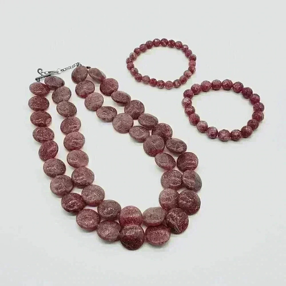 Strawberry Quartz Necklace & Bracelets Set - Picture 1 of 1